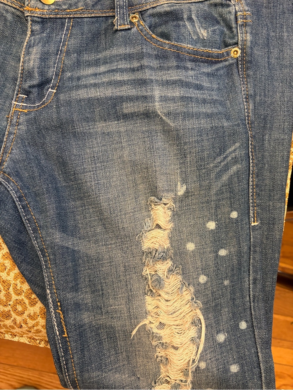 Flying Monkey Women's Boyfriend Jeans - Light/Medium Blue Distressed - Picture 4 of 8